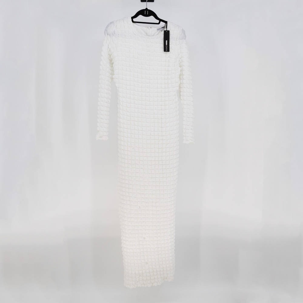 NEW Fashion Nova Cierra Bubble Knit Stretch Textured Maxi Dress White Large